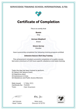 Certified Intensive Seizure Alert Service Dog Training Course